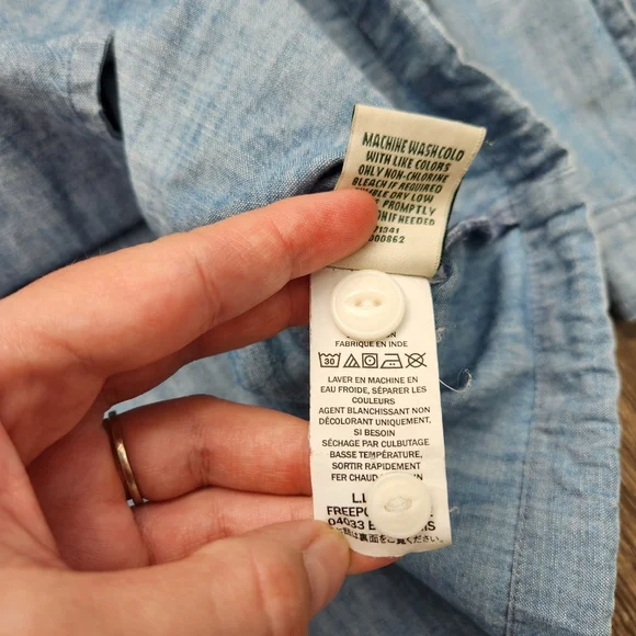 LL Bean Chambray Anorak Hoodie Light Blue Pullover Kangaroo Pocket Size Large - Picture 10 of 13